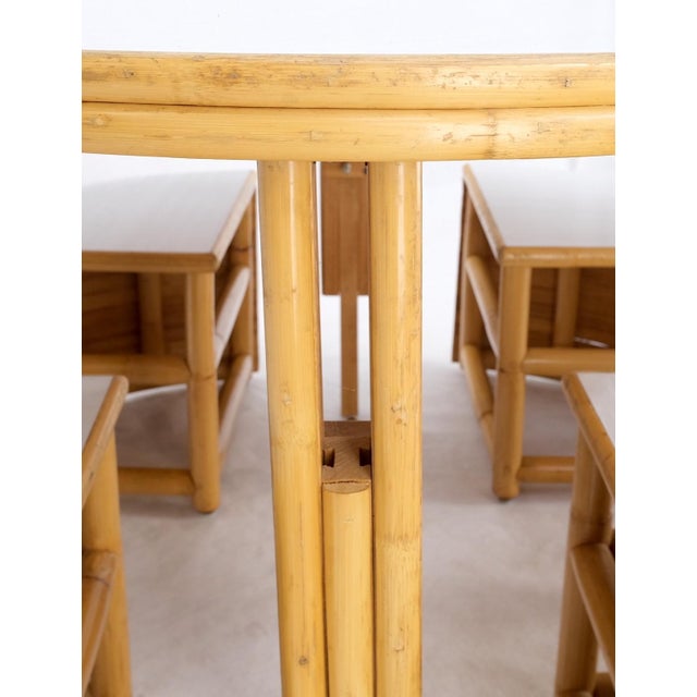 Hi-Lo Convertible Reed Coffee Dinette Game Table w/ Nesting Benches Stools Chair For Sale - Image 12 of 17