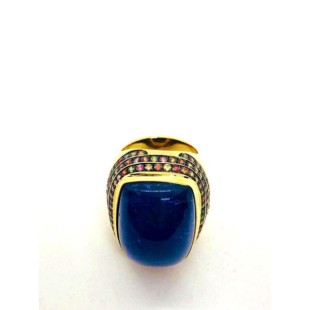 Bochic “Orient” Vintage Multi Sapphire & Tanzanite Ring Set 18K Gold & Silver Natural Tanzanite 16.00 Carats Natural Multi...
