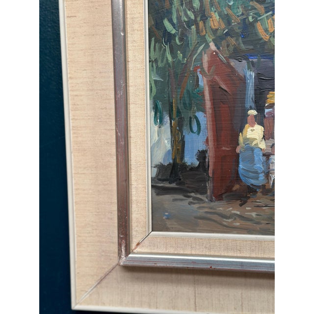 Axel Hamborn, Villagers in Courtyard, 1950s, Oil Painting on Panel, Framed For Sale - Image 8 of 18