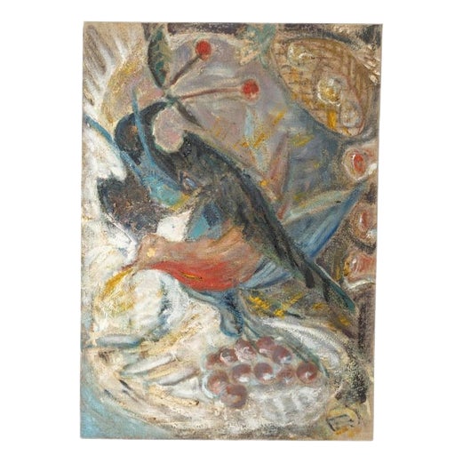 Unknown, Painting Depicting Birds in a Fruit Tree, Oil on Canvas For Sale