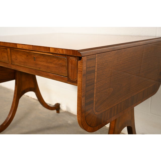 Baker Furniture Regency Inlaid Yew Wood Writing Desk or Console Table, Circa 1980s For Sale - Image 9 of 17