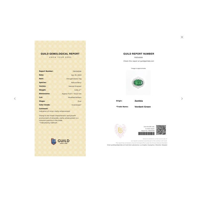 Green Platinum Certified 6.36 Carat Emerald and Diamond Ring, Size 6.25 For Sale - Image 8 of 8