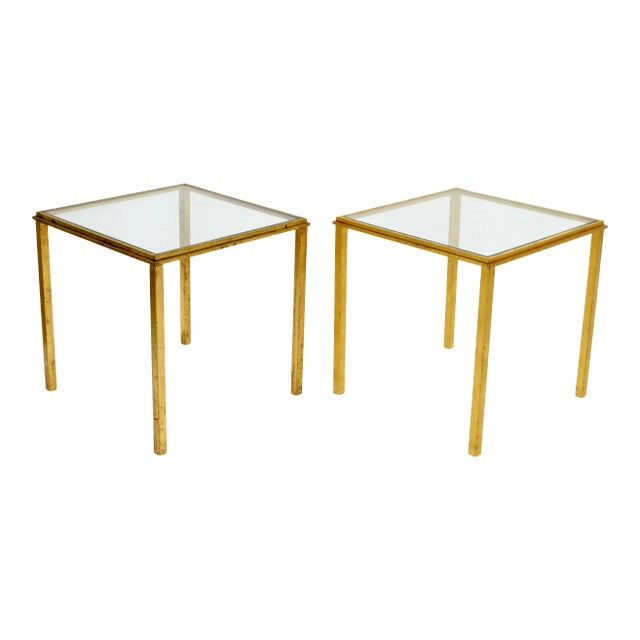 Maison Lancel Brass & Clear Glass Top Side / End Tables - Pair For Sale