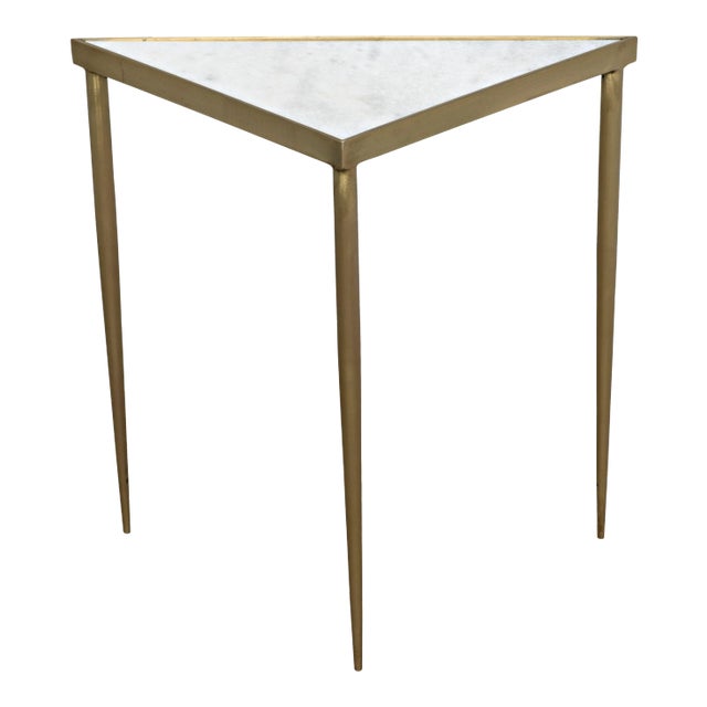 NOIR Comet Triangle Side Table in Stone and Metal with Brass Finish - Large For Sale