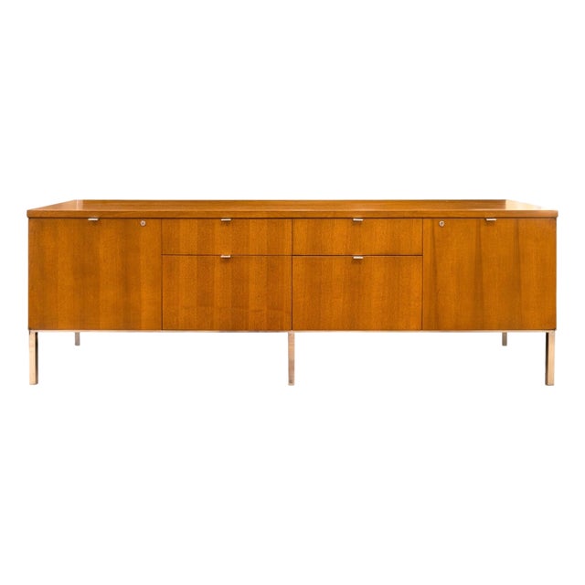Vintage Mid Century Florence Knoll Walnut Wood Executive Office Credenza Cabinet For Sale