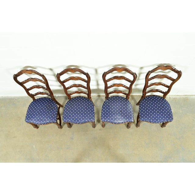 1960s Century Furniture French Country Carved Solid Oak Ladder Back Dining Chairs, Set of Four For Sale - Image 5 of 12