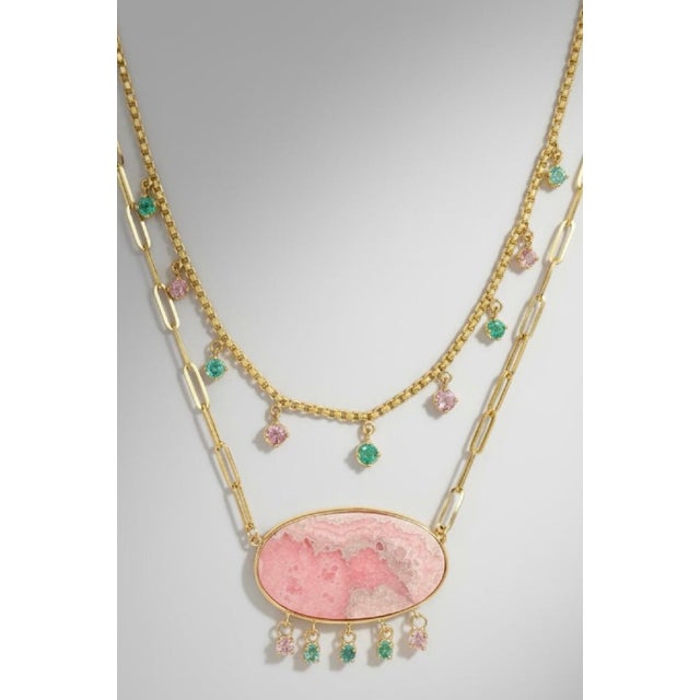 Emerald & Pink Spinel Fringe Necklace, 14k Gold For Sale - Image 10 of 10