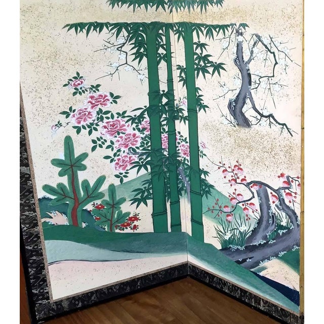 An amazing pair of matching antique Japanese folding screen predating 1812-1813, most likely from Kano School. Six panels...