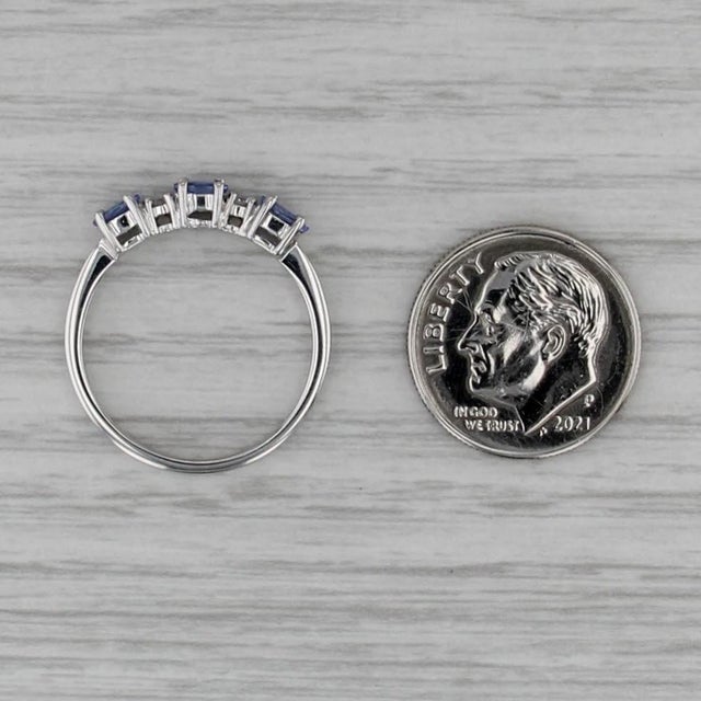 2010s 0.57ctw Tanzanite Diamond Ring 14k White Gold Size 7 Stackable 3-Stone For Sale - Image 5 of 8