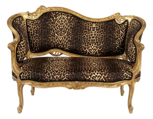 Vintage Leopard Print Gold Leaf Settee Sofa Loveseat