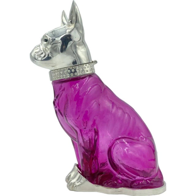 Vintage French Bulldog Pink Glass Silverplate Claret Jug Decanter For Sale In Washington DC - Image 6 of 13