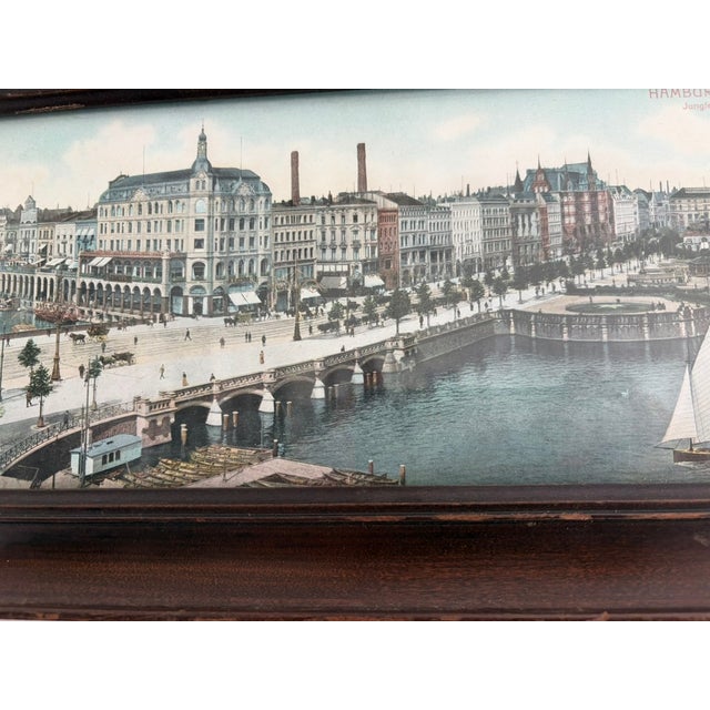 Vintage Panoramic Hamburg Harbor Print – Framed German Cityscape, 30.75” For Sale - Image 12 of 13