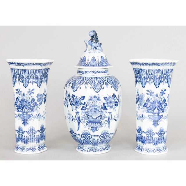 Antique Petite Dutch Delft Floral Garniture Vases - Set of 3 For Sale - Image 9 of 9