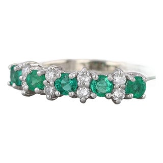 0.54ctw Emerald Diamond Ring 14k White Gold Size 5.5 Stackable For Sale