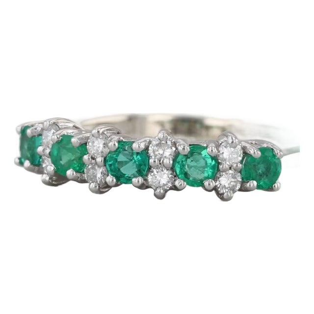 0.54ctw Emerald Diamond Ring 14k White Gold Size 5.5 Stackable For Sale