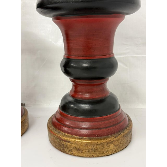 1960s Red Black & Gilt Ceramic Table Lamps, American Modern - a Pair For Sale - Image 14 of 18