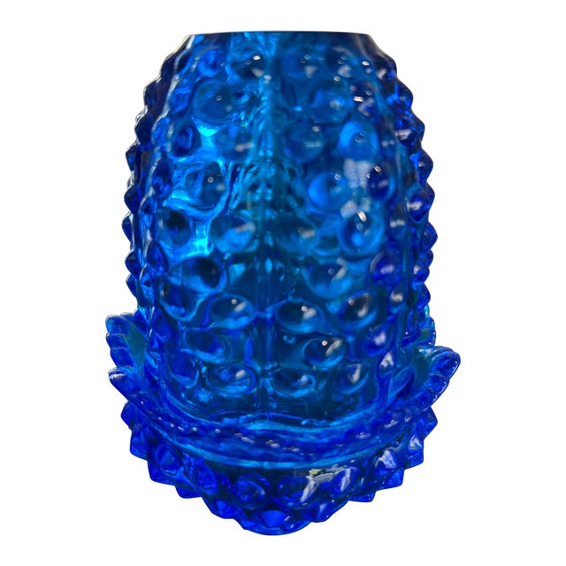 Vintage Fenton Colonial Blue Glass Hobnail Fairy Lamp For Sale