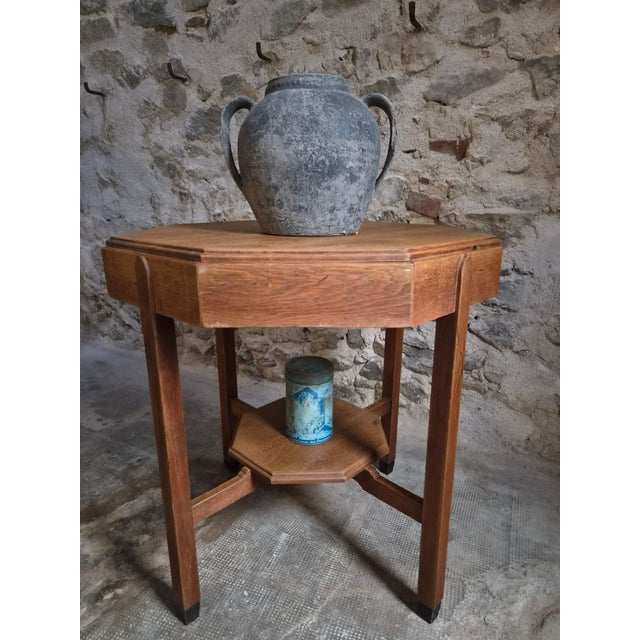 Antique Art Deco Amsterdam School Oak Side Table, 1935 For Sale - Image 6 of 17
