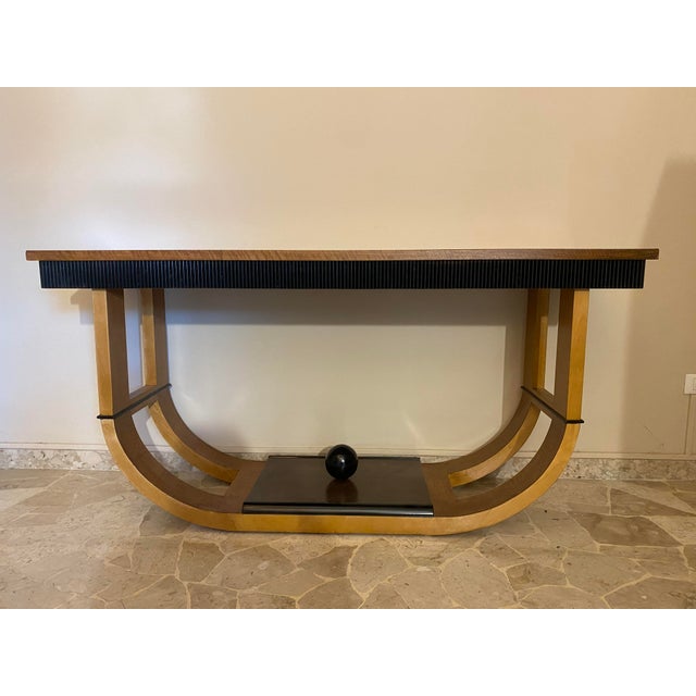 Italian Art Deco Console Table in Inlaid Walnut Root Wood with Deer Decorations, 1930s For Sale - Image 3 of 14