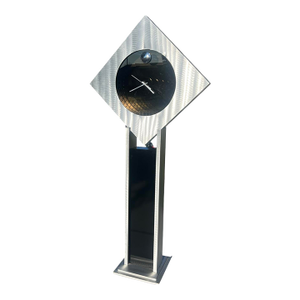 Vintage 1980s Postmodern Infinity Ventura Floor Clock Attributed to Douglas Durkee Brushed Aluminum