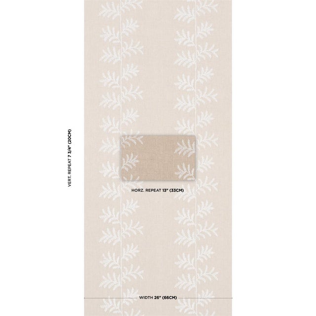 Climbing fern fronds are stitched on a paperbacked linen ground in Eloise Embroidery Wallcovering, a delicate medium-scale...
