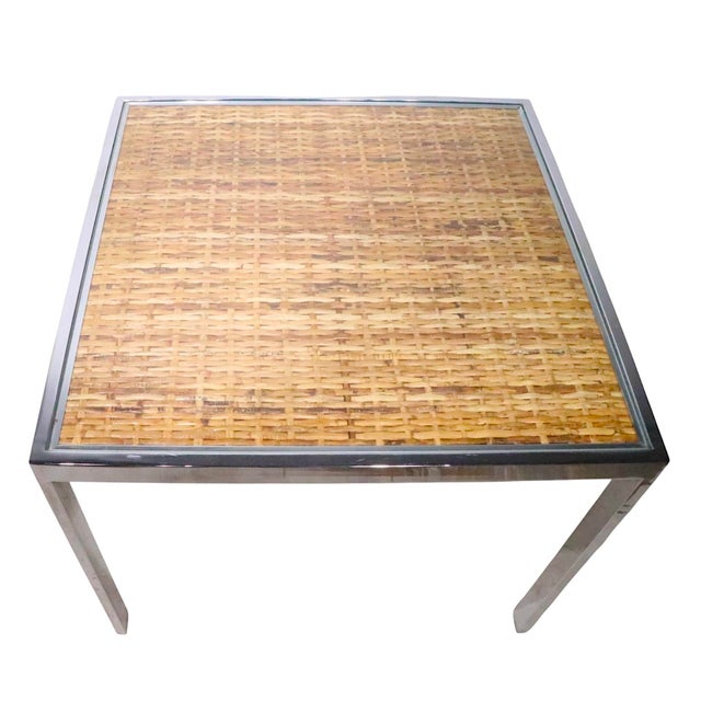 Mid Century Chrome Wicker and Glass Side End Table C. 1970's For Sale - Image 10 of 12