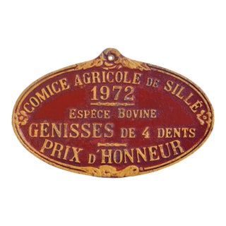 Vintage 1972 French Agricultural Farm Animal Show Prize Award Trophy Plaque For Sale