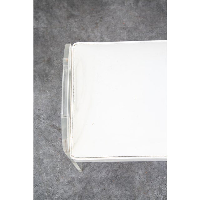 Mid Century Modern Stool Seat Vanity Lucite White Vintage Rectanfular Handles For Sale - Image 4 of 12