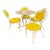 Vintage 1960s 5-Piece White Cast Iron and Marble Patio Set With Bright Yellow, Vinyl Seat and Back Cushions For Sale