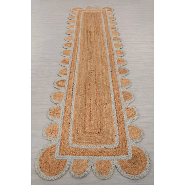 Textile Light Blue Jute Scallop Handmade Bohomian Runner Rug 3x6 Ft. For Sale - Image 7 of 9