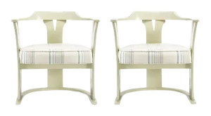 Bone Lacquer Sled Base Barrel Chairs - a Pair