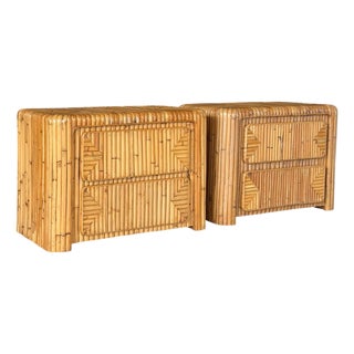 Pair of Late 20th Century Waterfall Split Rattan Nightstands For Sale