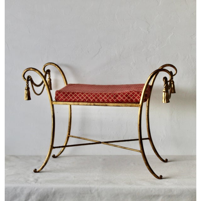 1950s Italian Gilded Scroll Rope Tassel Bench Hollywood Regency For Sale - Image 15 of 15
