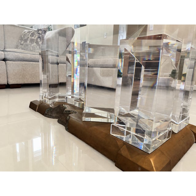 1990s Signed Jeffrey Bigelow Lucite & Bronze Coffee Table, C. 1992 For Sale - Image 5 of 12