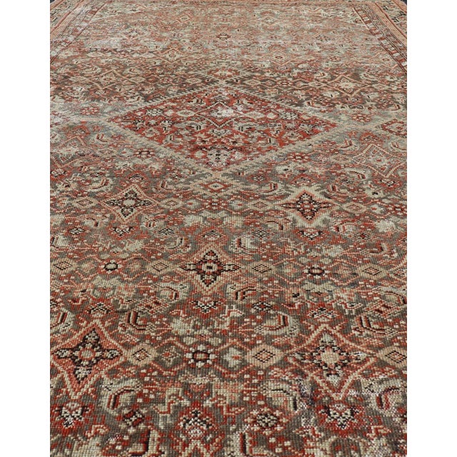 Antique Persian Fine Farahan Rug with Medallion in Brown, Red and Lt Blue. Keivan Woven Arts / rug V21-1214, country of...