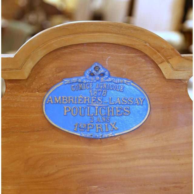 Mid-Century French Beech Butcher’s Block With Marble Top and Agricultural Plaque For Sale - Image 4 of 12