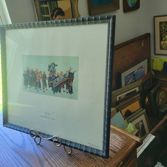 1970s Chinese Art Print in Bamboo Frame Litho Reproduction Stamped Sealed From Spain For Sale - Image 10 of 18