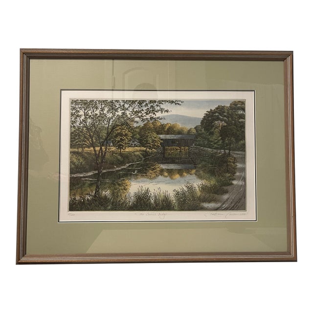 Late 20th Century Canten, Kathleen. “The Covered Bridge” Limited Edition Lithograph (27/260) of an Original Intaglio Etching For Sale