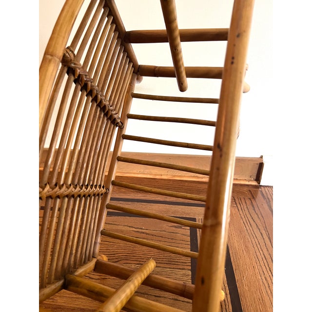 Vintage Rattan & Bamboo Magazine Rack With Curved Handle For Sale - Image 10 of 15