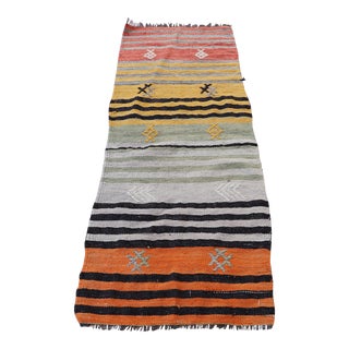 1960s Rustic Style Handmade Stripe Design Oushak Kilim Rug For Sale