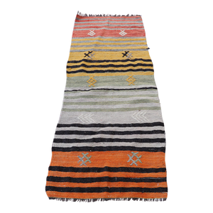1960s Rustic Style Handmade Stripe Design Oushak Kilim Rug