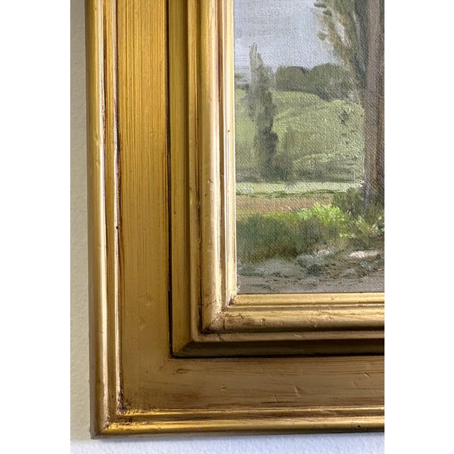 Robert Maione (American, 1932-1987) Original Signed and Framed Oil Painting on Canvas Titled 'Wooded Road by a River' C1976 For Sale - Image 13 of 18