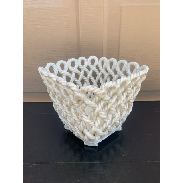 French Country Trompe l'Oeil Porcelain Rope Basket Cachepot For Sale In South Bend - Image 6 of 13