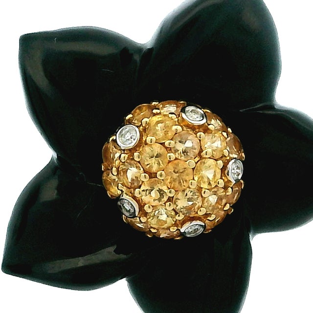 Italian Black Onyx Flower Earrings in 18k White Gold For Sale - Image 12 of 17