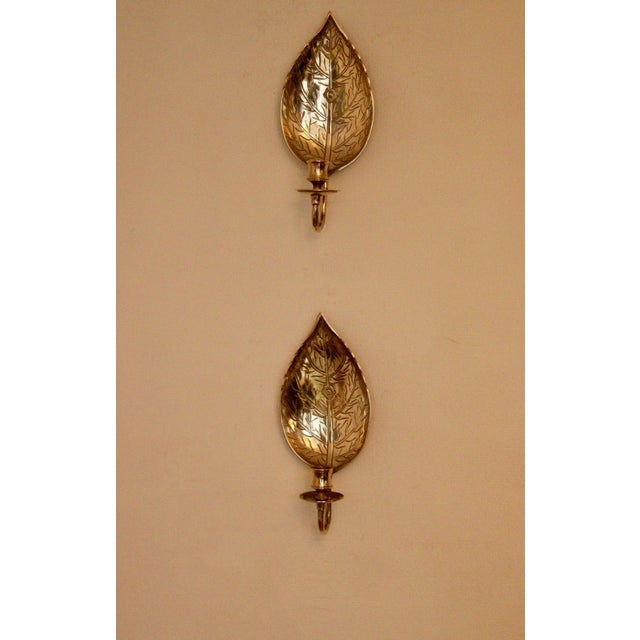 Vintage Hammered Brass Leaf Sconces, Set of 2 For Sale - Image 10 of 10