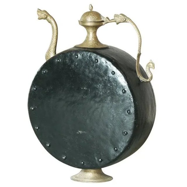 Art Deco Vintage Large Metal Vessel With Spout | Iron Brass Decorative Indian Surahi | 25" Tall Accent Decor | Boho Eclectic Table Decoration For Sale - Image 3 of 3