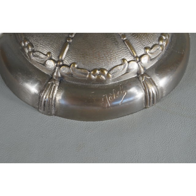 Georges Leleu French Art Deco Table Lamp in Frosted Glass & Nickeled Bronze - 1930s For Sale - Image 10 of 11