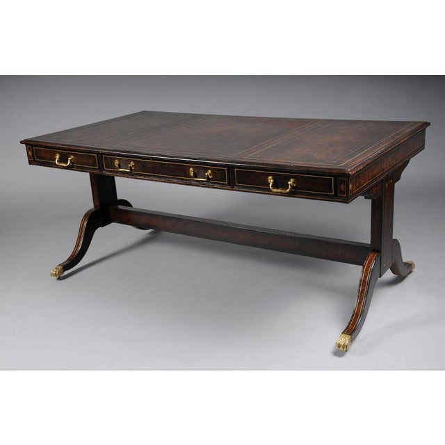English Full-Leather Partner Desk For Sale - Image 16 of 18