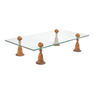 Mid Century Modern Gold Metal Tassel Glass Cocktail Coffee Table