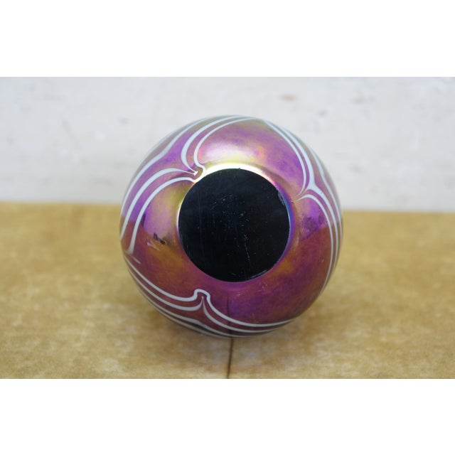 Vintage Iridescent Art Glass Pulled Feather Perfume Bottle & Applicator 5" For Sale - Image 13 of 15